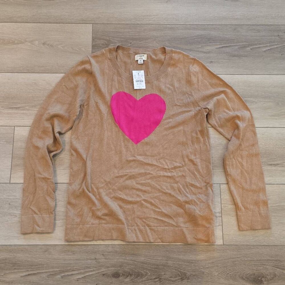 J.Crew Teddie Heart Sweater – NWT Size Medium – 100% Cotton